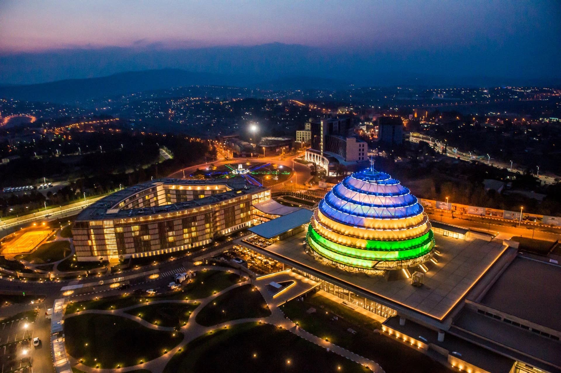 The Kigali Convention Centre at dusk